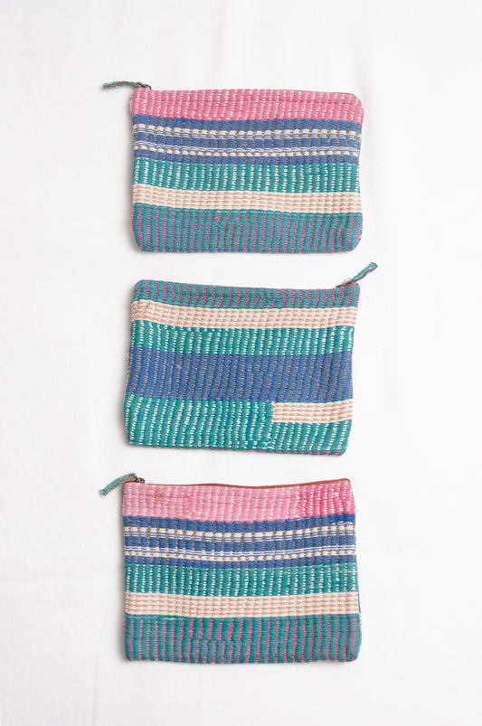 Vintage lohori kantha pouch - stripes