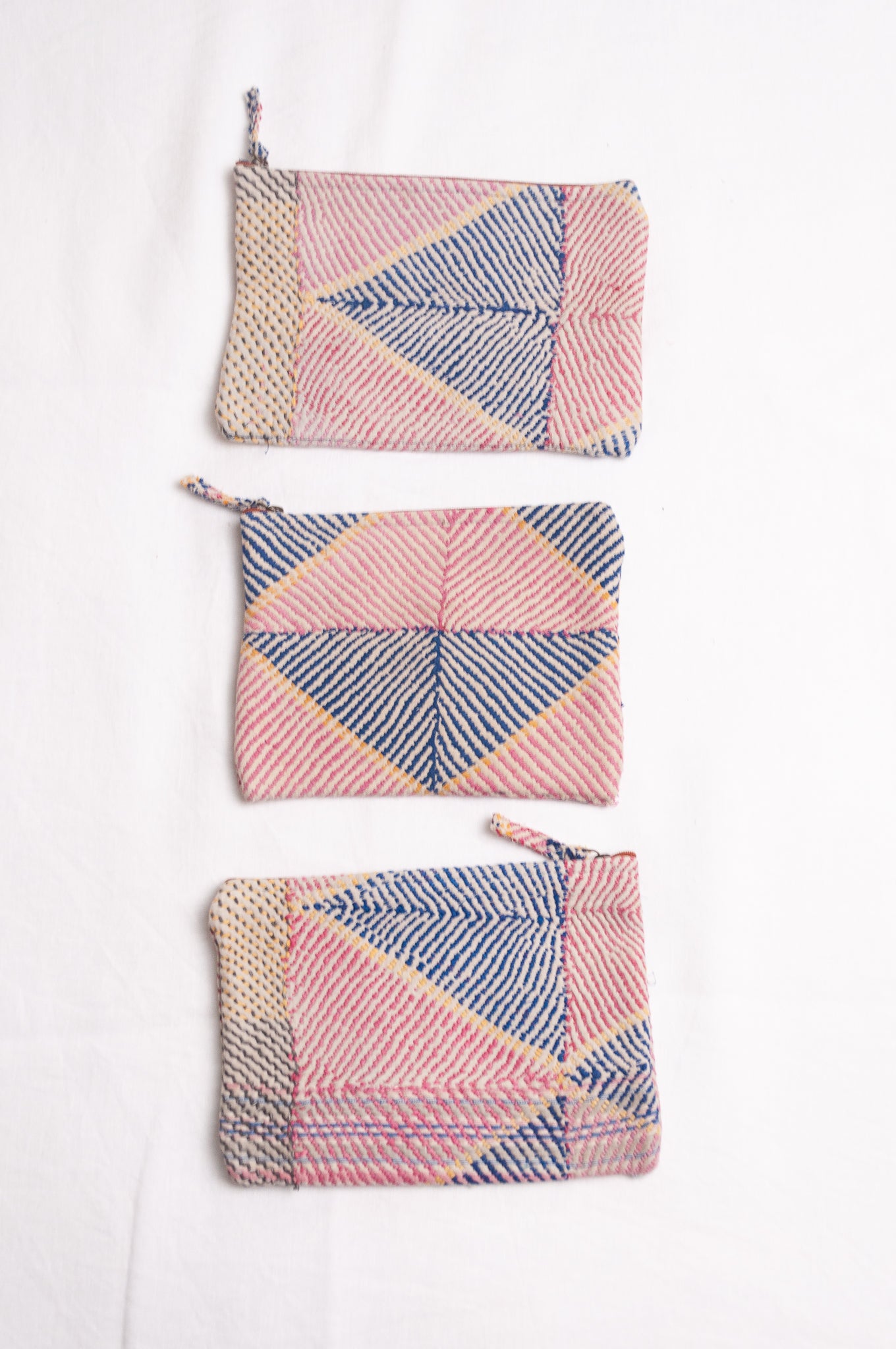 Vintage lohori kantha quilt zippered pouches.