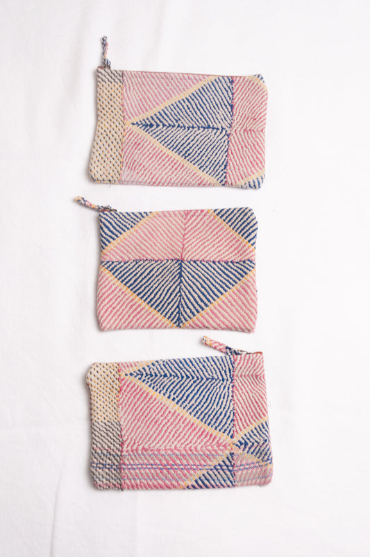 Vintage lohori kantha quilt zippered pouches.