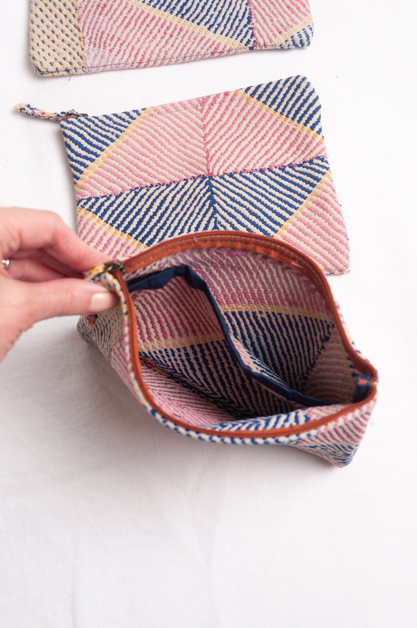 Vintage lohori kantha quilt zippered pouches.