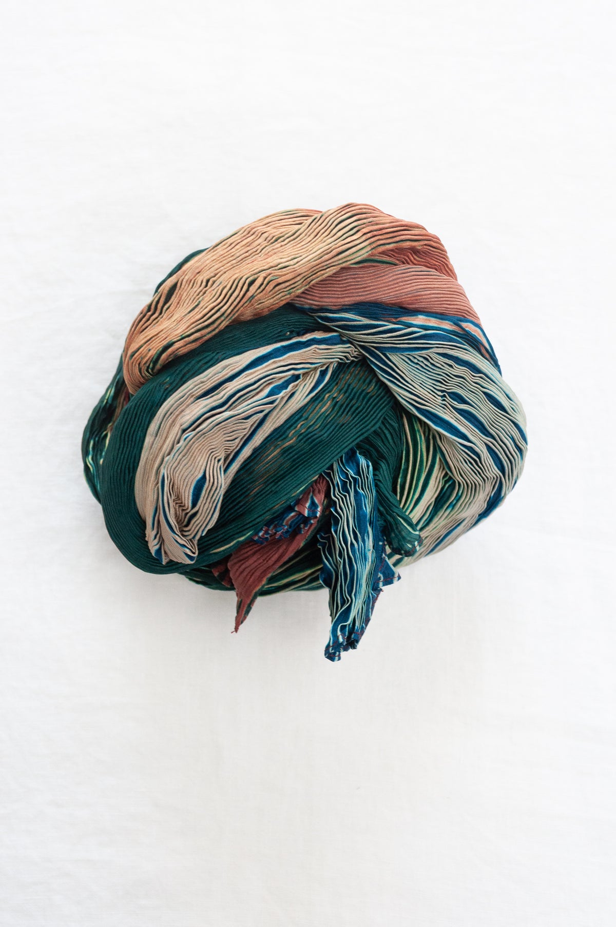 Neeru Kumar shibori dyed pure silk crinkle scarf in lavender and teal.