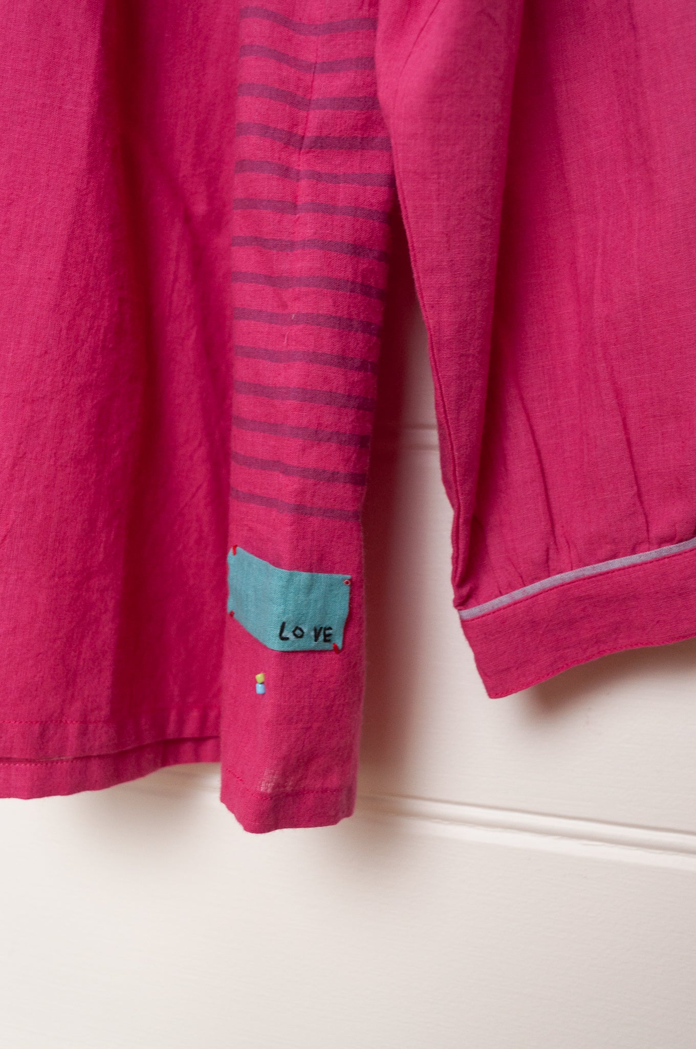 Lotus Veda Daffodil blouse in handloom cotton bright pink.