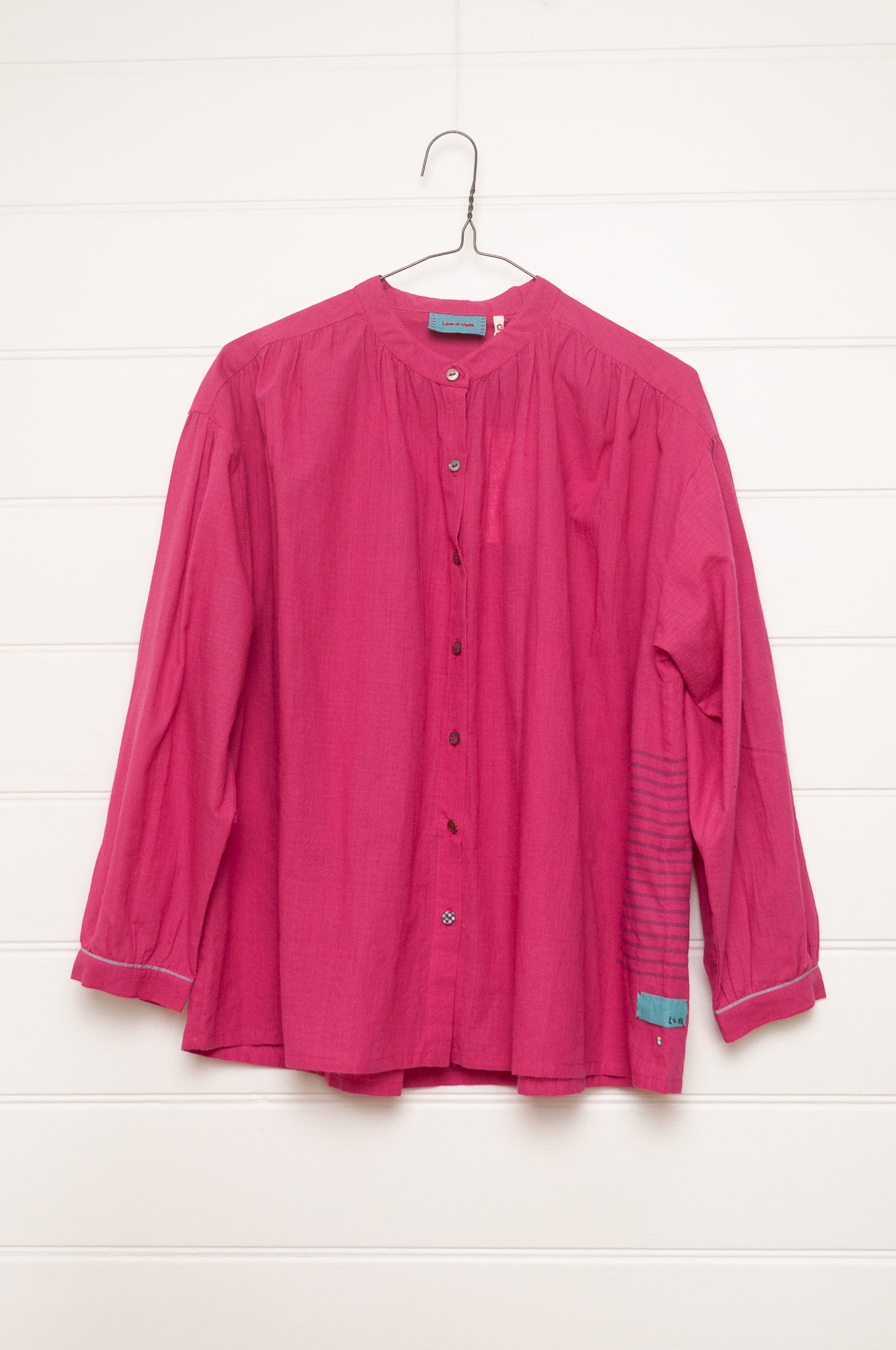 Lotus Veda Daffodil blouse in handloom cotton bright pink.