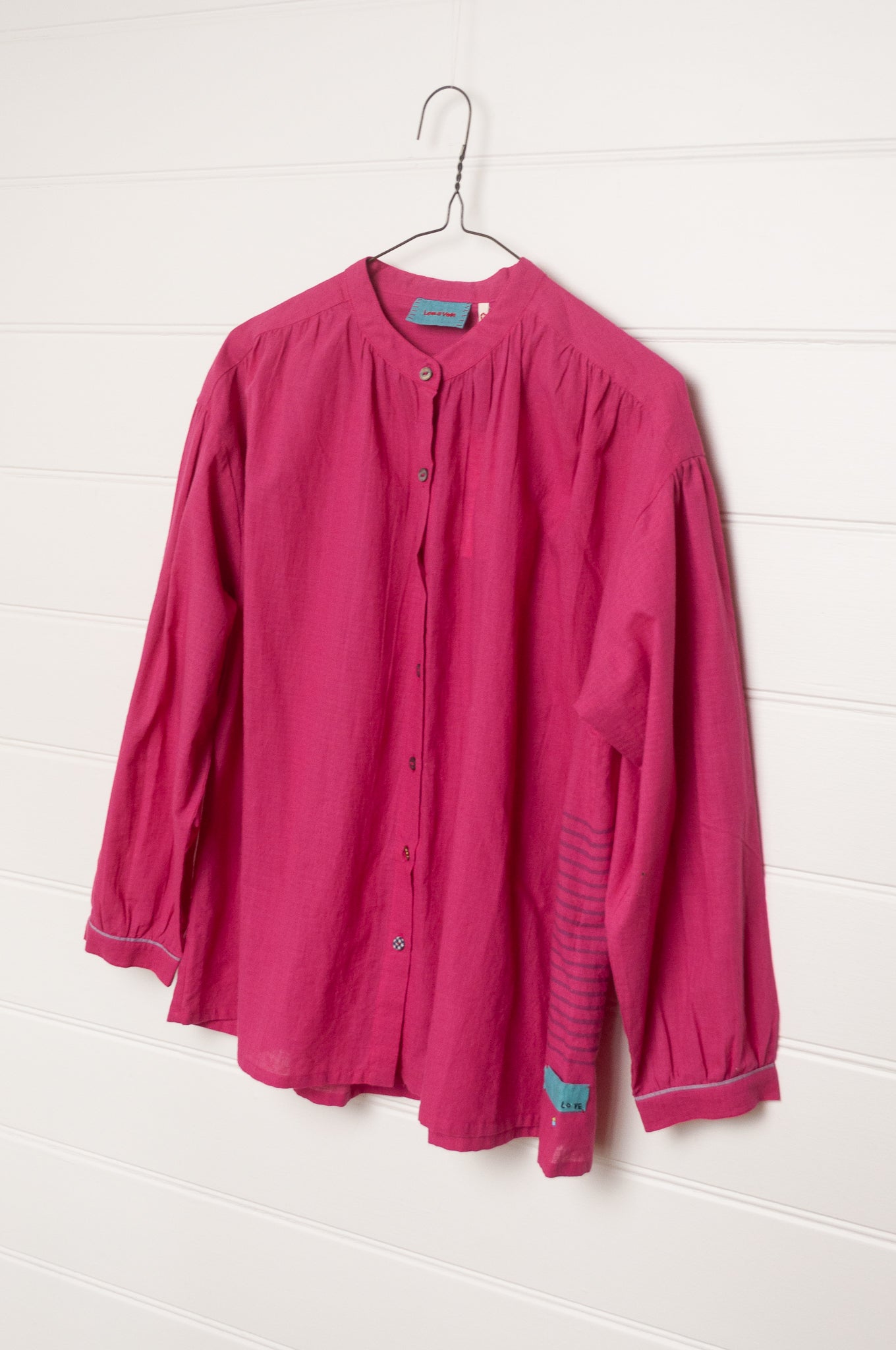 Lotus Veda Daffodil blouse in handloom cotton bright pink.