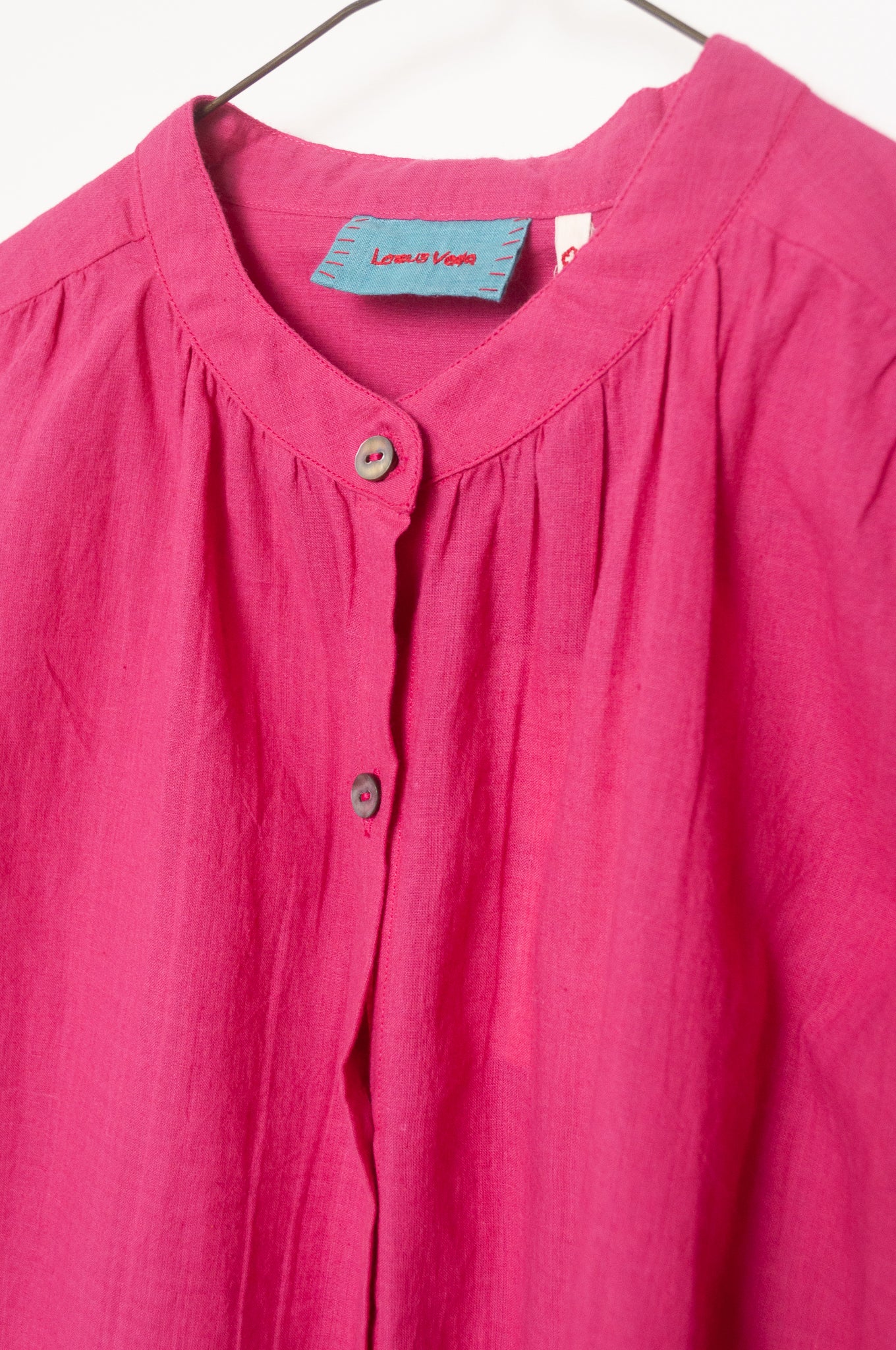 Lotus Veda Daffodil blouse in handloom cotton bright pink.