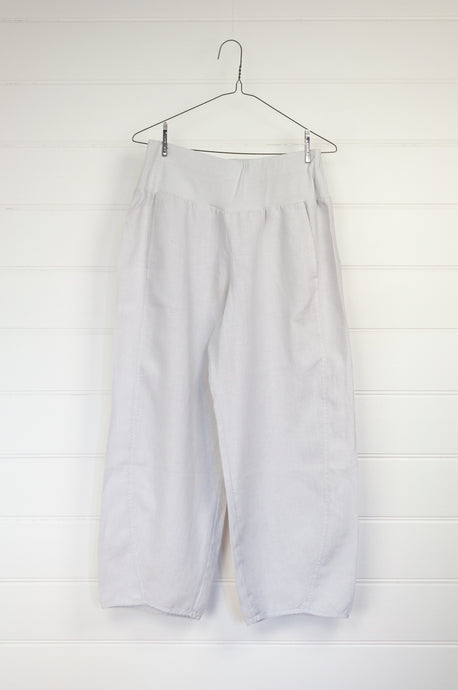 Valia made in Melbourn Sydney pants in pearl grey linen.