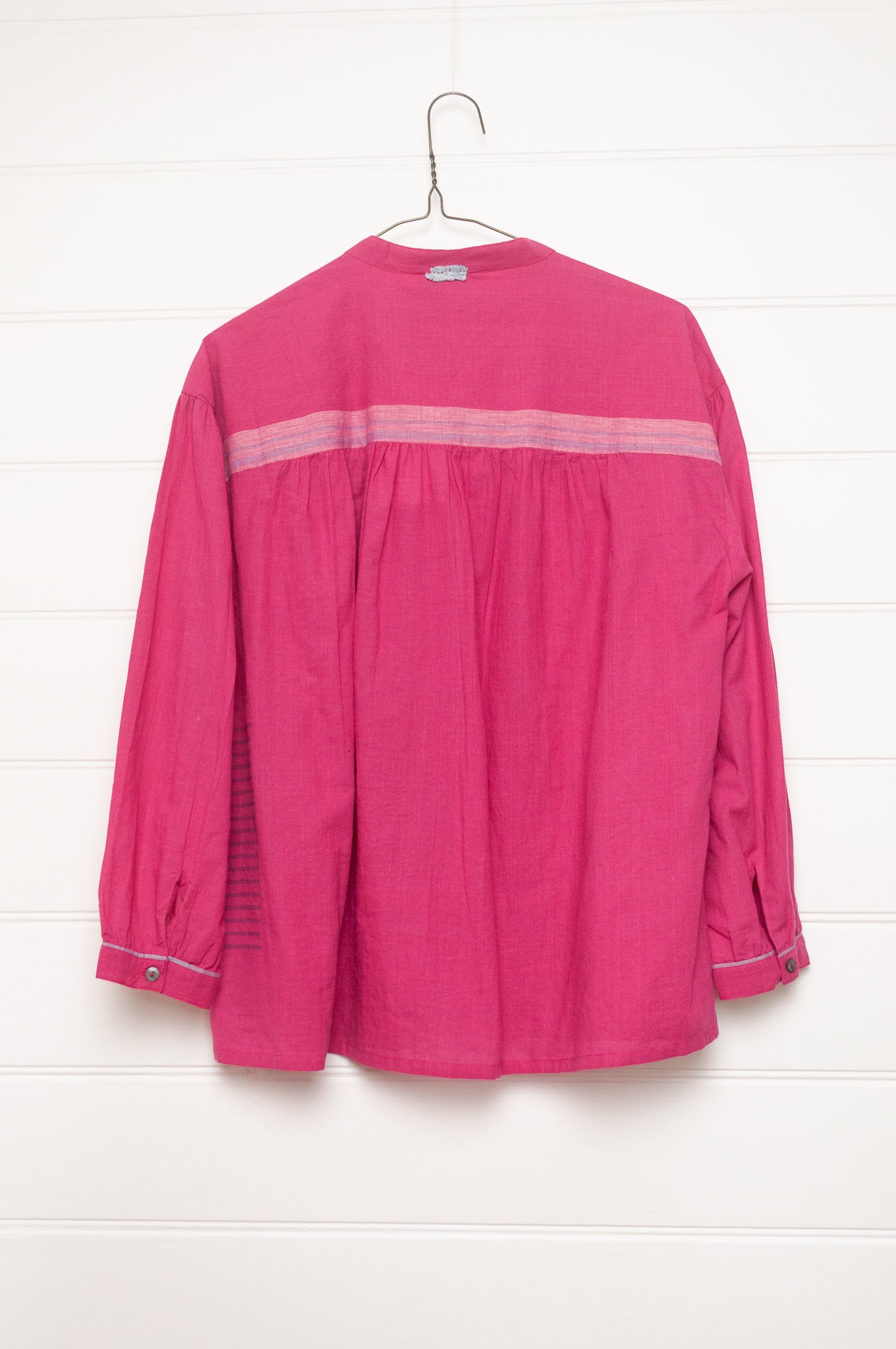 Lotus Veda Daffodil blouse in handloom cotton bright pink.