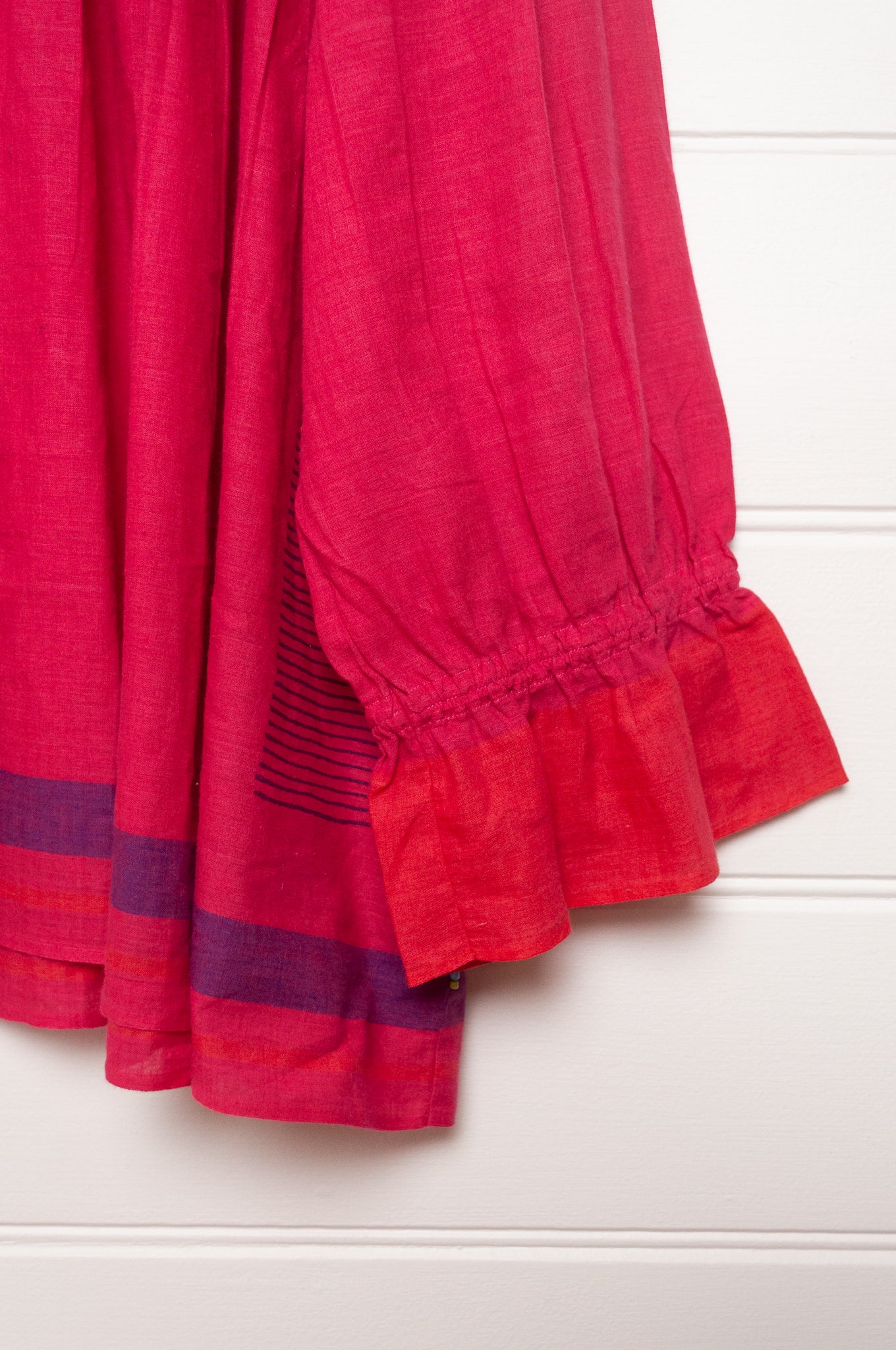 Lotus Veda Victoria blouse in handloom cotton bright raspberry pink red.