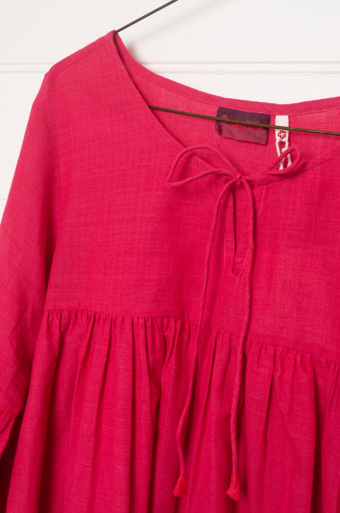 Lotus Veda Victoria blouse in handloom cotton bright raspberry pink red.