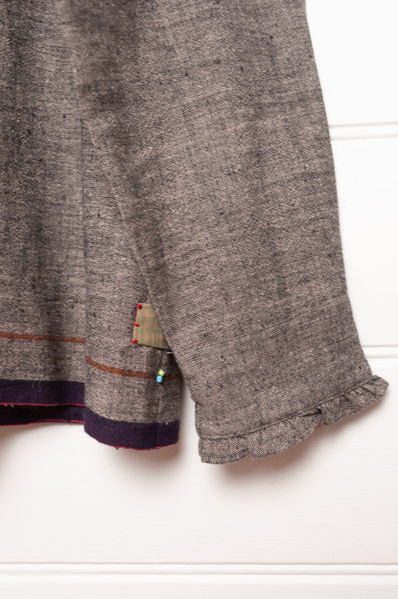 Lotus Veda Sky blouse in handloom kala cotton chambray charcoal grey.