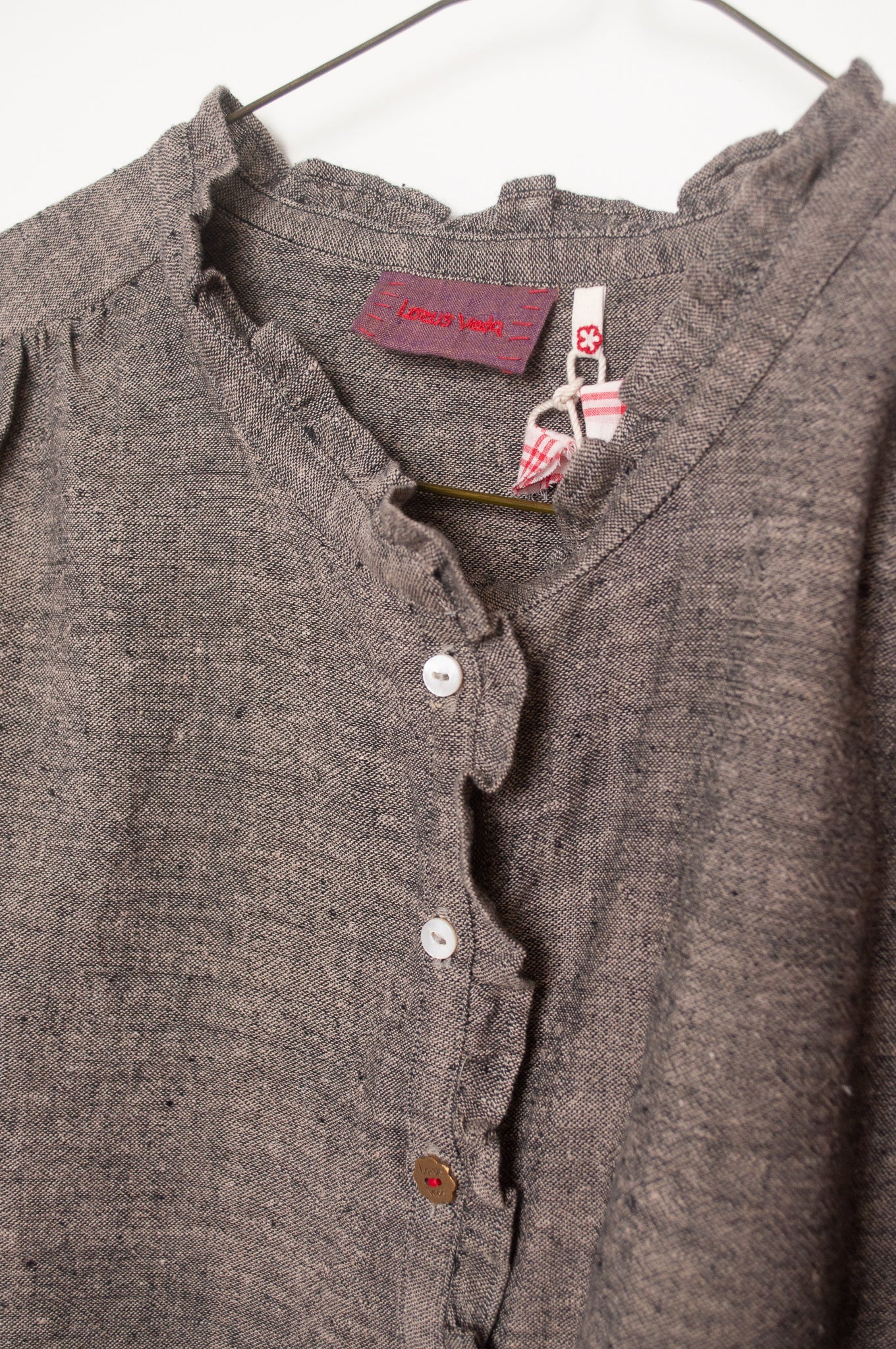 Lotus Veda Sky blouse in handloom kala cotton chambray charcoal grey.