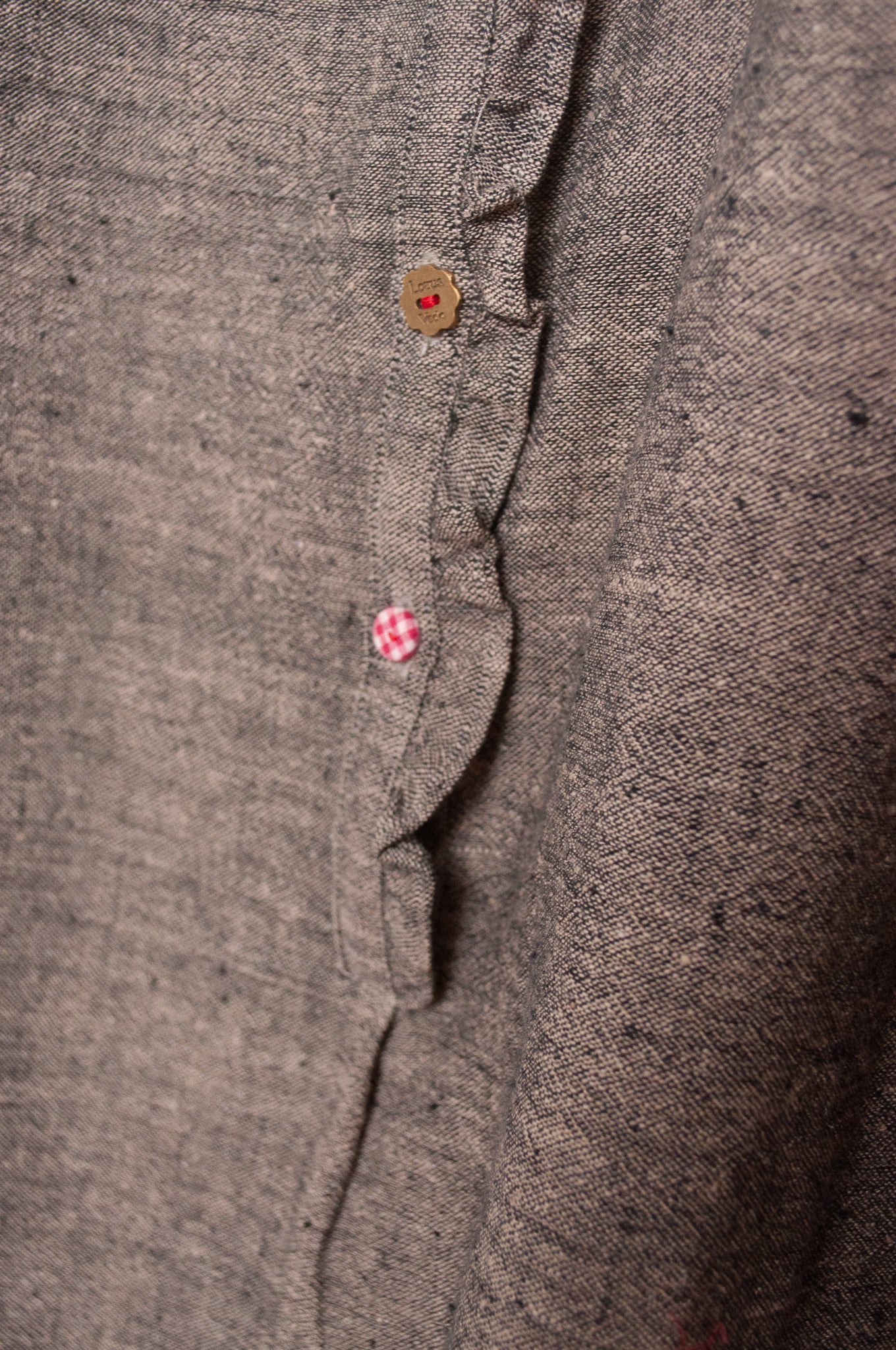 Lotus Veda Sky blouse in handloom kala cotton chambray charcoal grey.