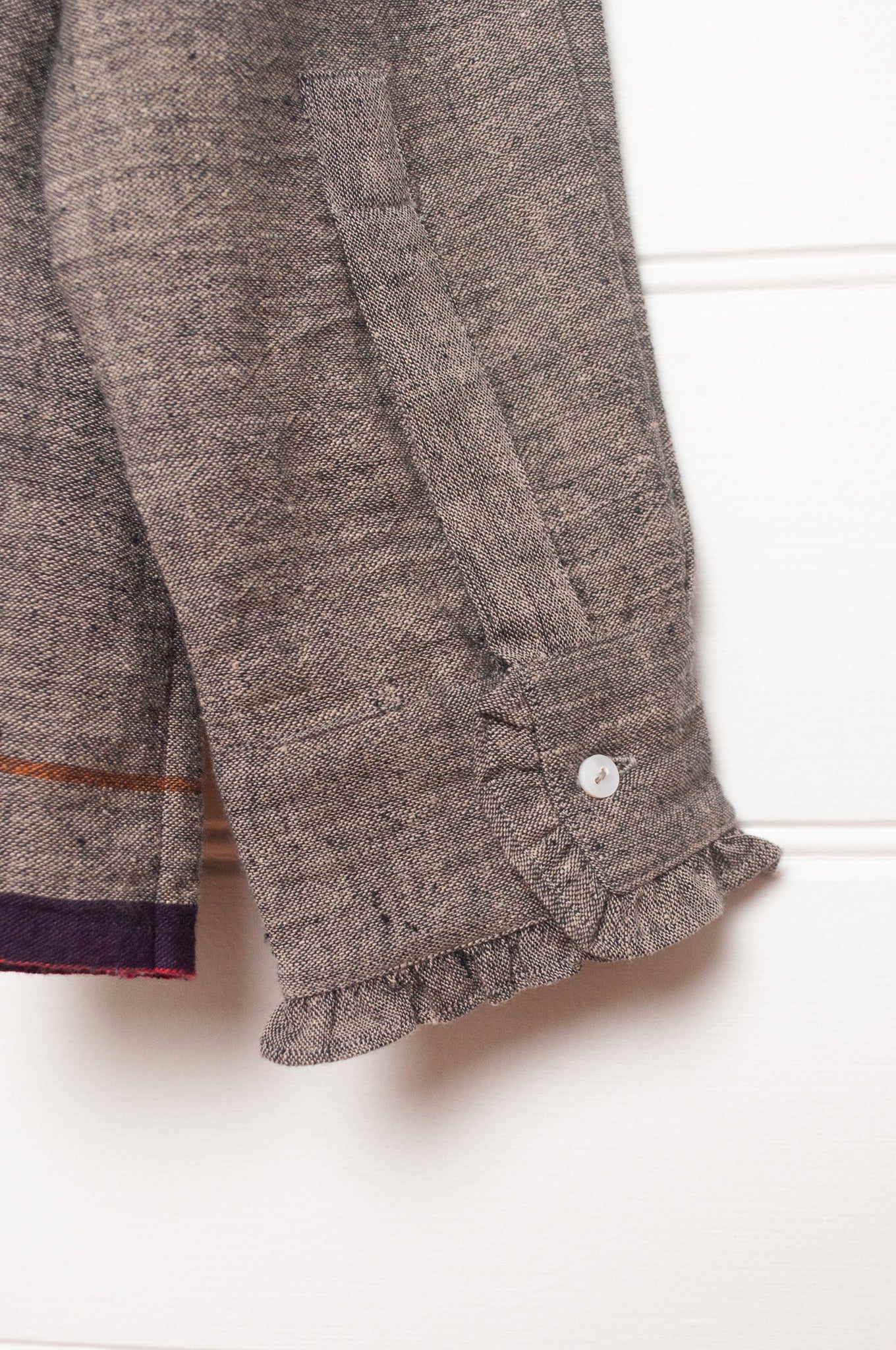 Lotus Veda Sky blouse in handloom kala cotton chambray charcoal grey.