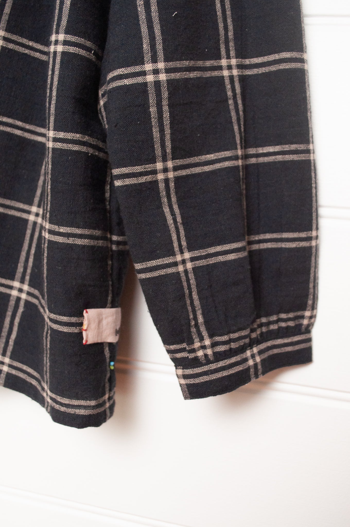 Lotus Veda Daffodil blouse in handloom kala cotton black and beige check.