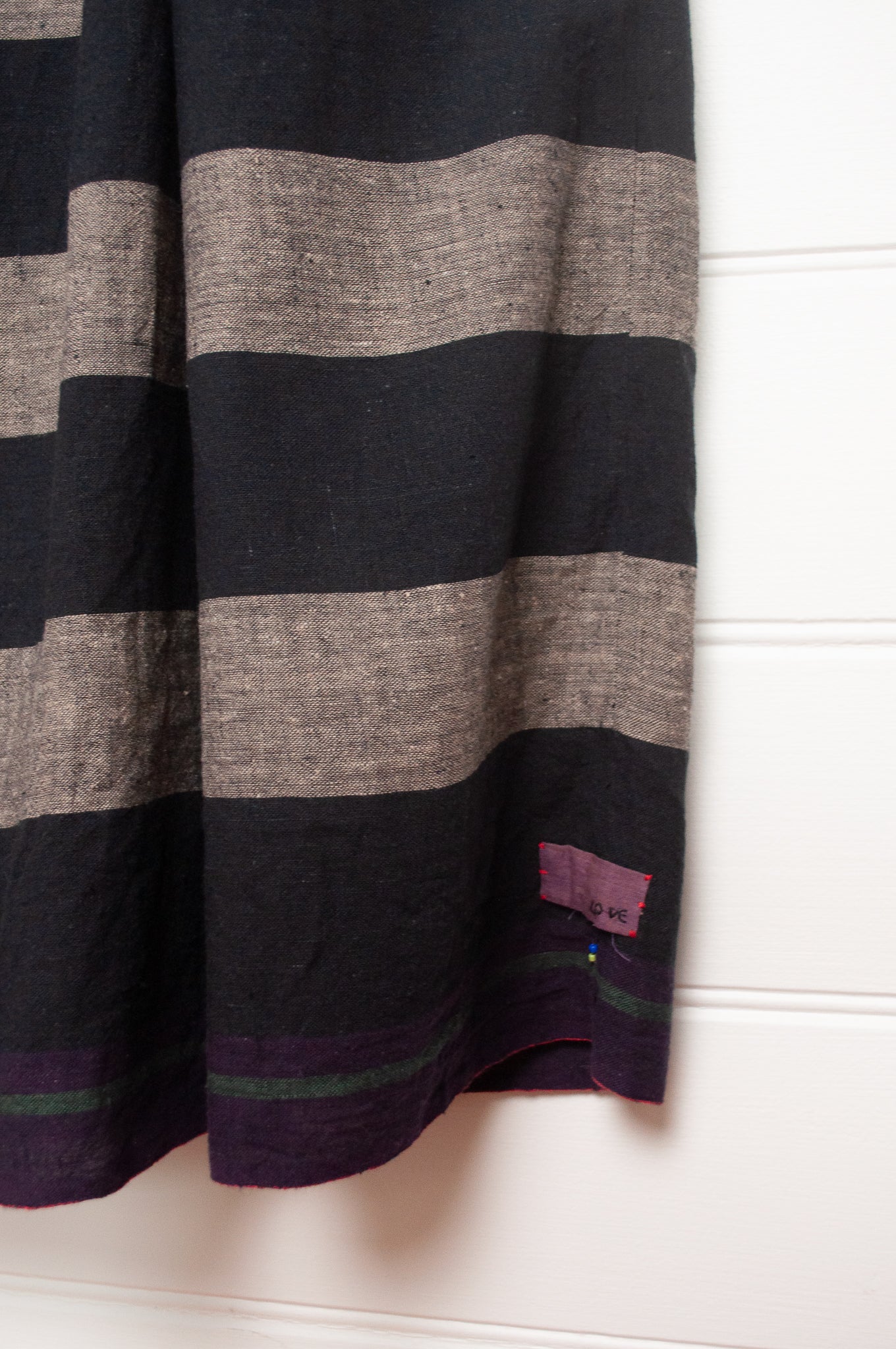 Lotus Veda True handloom kala cotton black and charcoal grey striped maxi skirt.