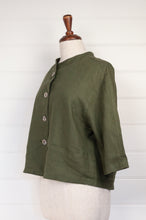 Load image into Gallery viewer, Valia made in Melbourne Port Fairy cropped jacket in olive green linen.