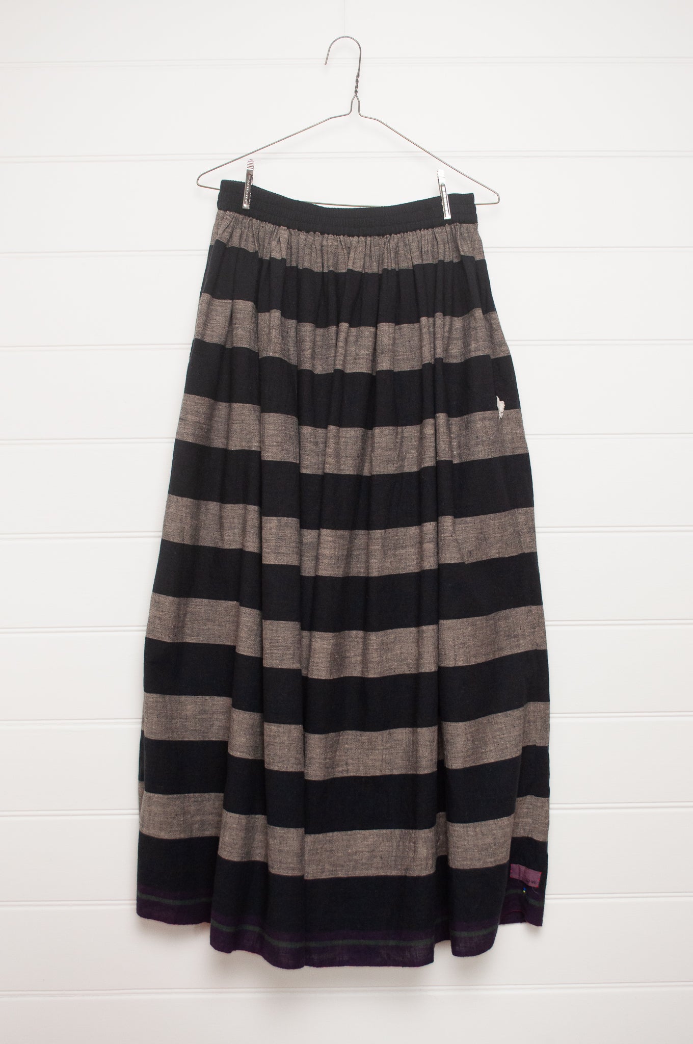 Lotus Veda True handloom kala cotton black and charcoal grey striped maxi skirt.