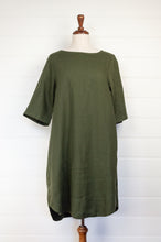Load image into Gallery viewer, Valia made in Melbourne Maria dress A line mid length sleeves in olive linen.