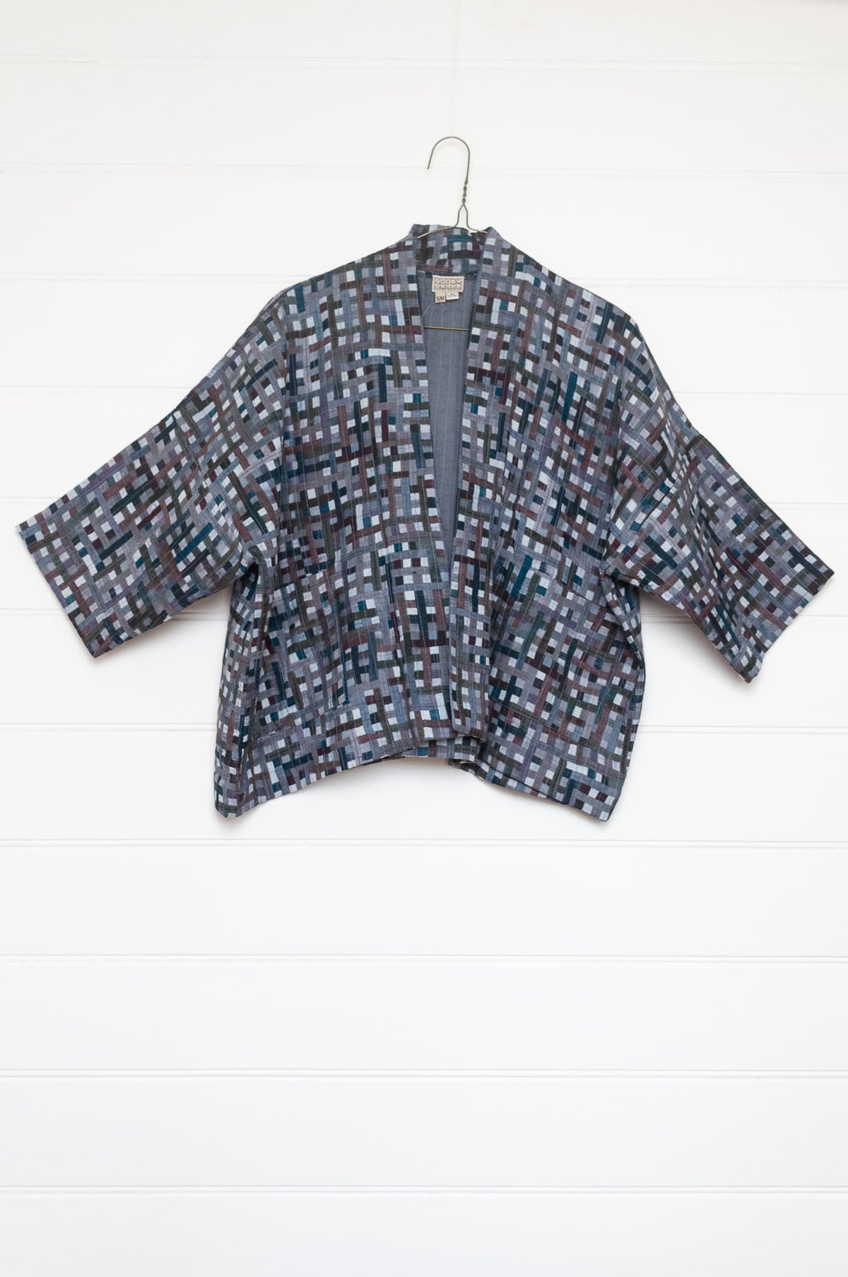 Neeru Kumar quilted cotton kimono jacket in charcoal checks.