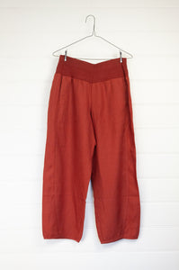 Valia made in Melbourne Sydney pants in Auburn rust red linen.