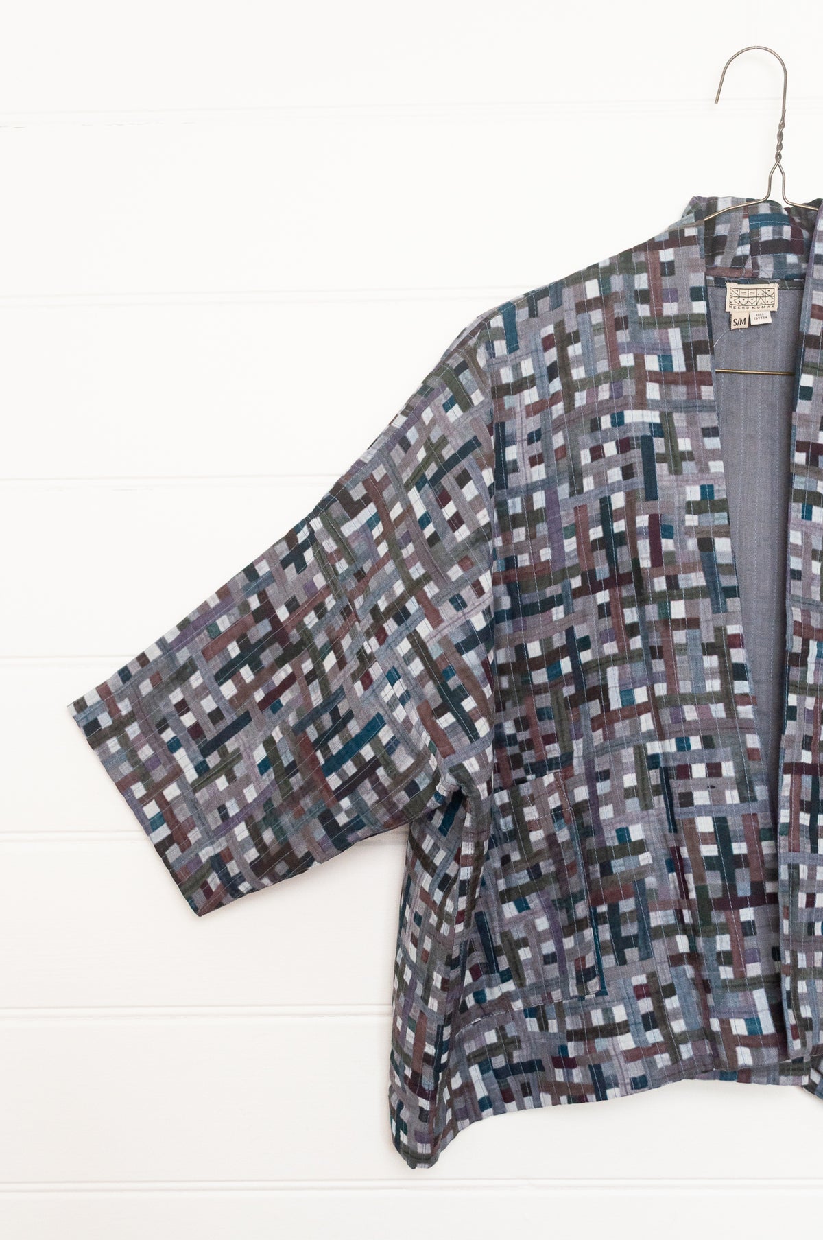 Neeru Kumar quilted cotton kimono jacket in charcoal checks.