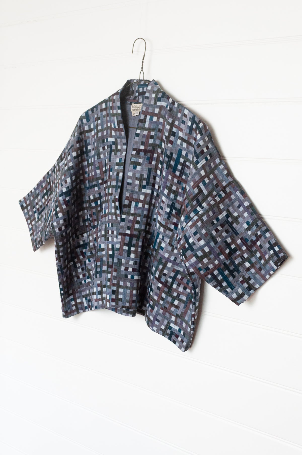 Neeru Kumar quilted cotton kimono jacket in charcoal checks.