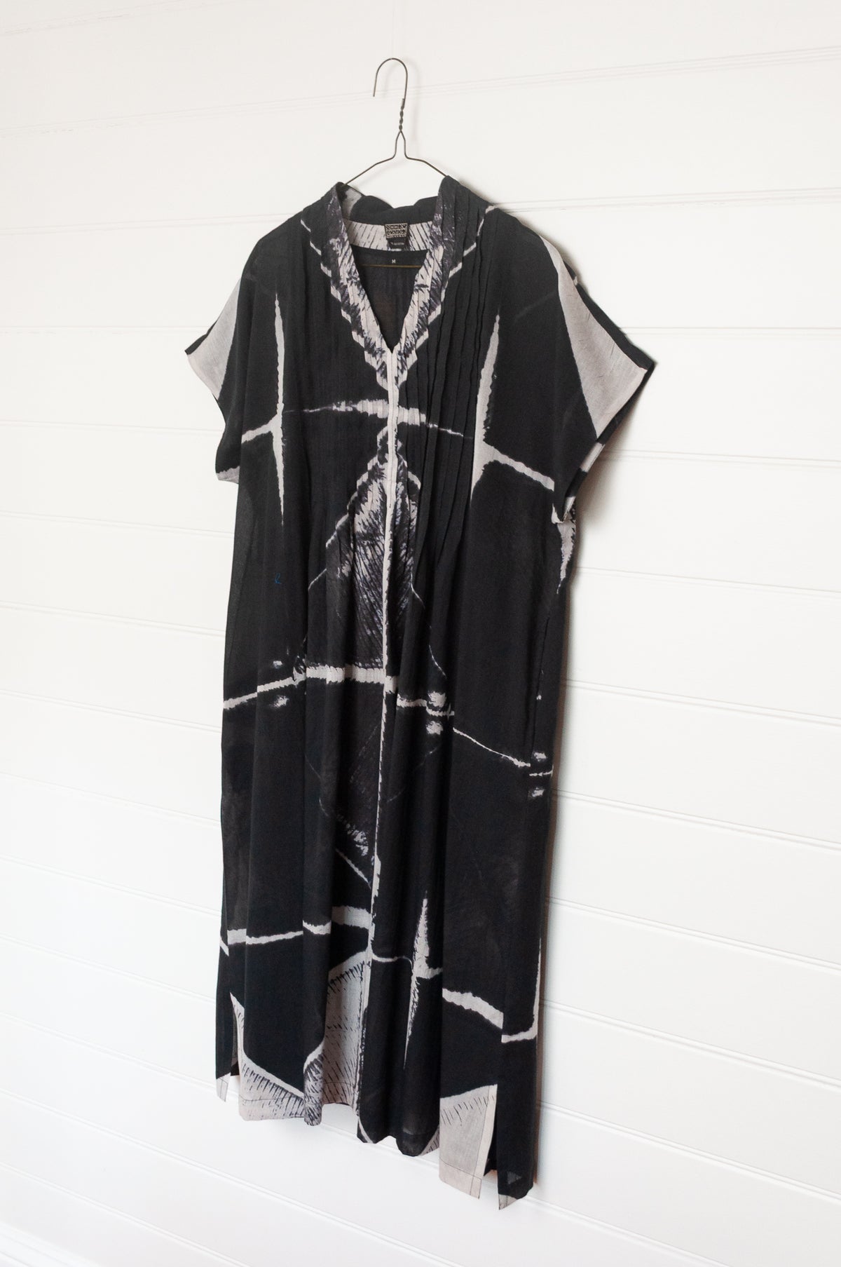 Neeru Kumar fine cotton pintucked cap sleeved dress in black and white shibori design.