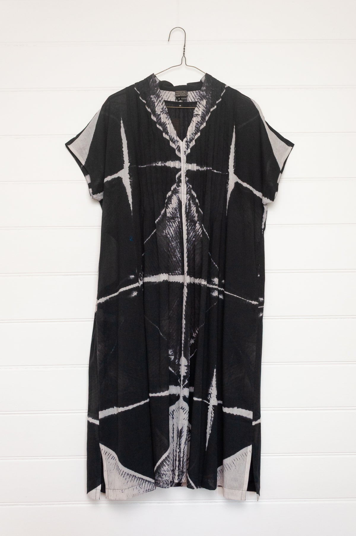 Neeru Kumar fine cotton pintucked cap sleeved dress in black and white shibori design.