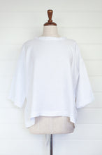 Load image into Gallery viewer, Banana Blue made in Melbourne white linen top with peplum tie.