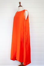 Load image into Gallery viewer, Banana Blue made in Melbourne pleat detail sun dress in neon orange linen.