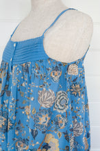 Load image into Gallery viewer, Juniper Hearth nightdress in Malabar sky, floral print on sky blue.
