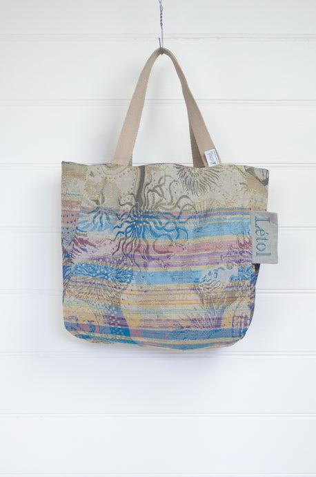 Letol made in France organic cotton jacquard reversible tote bag in Anemone pastel.