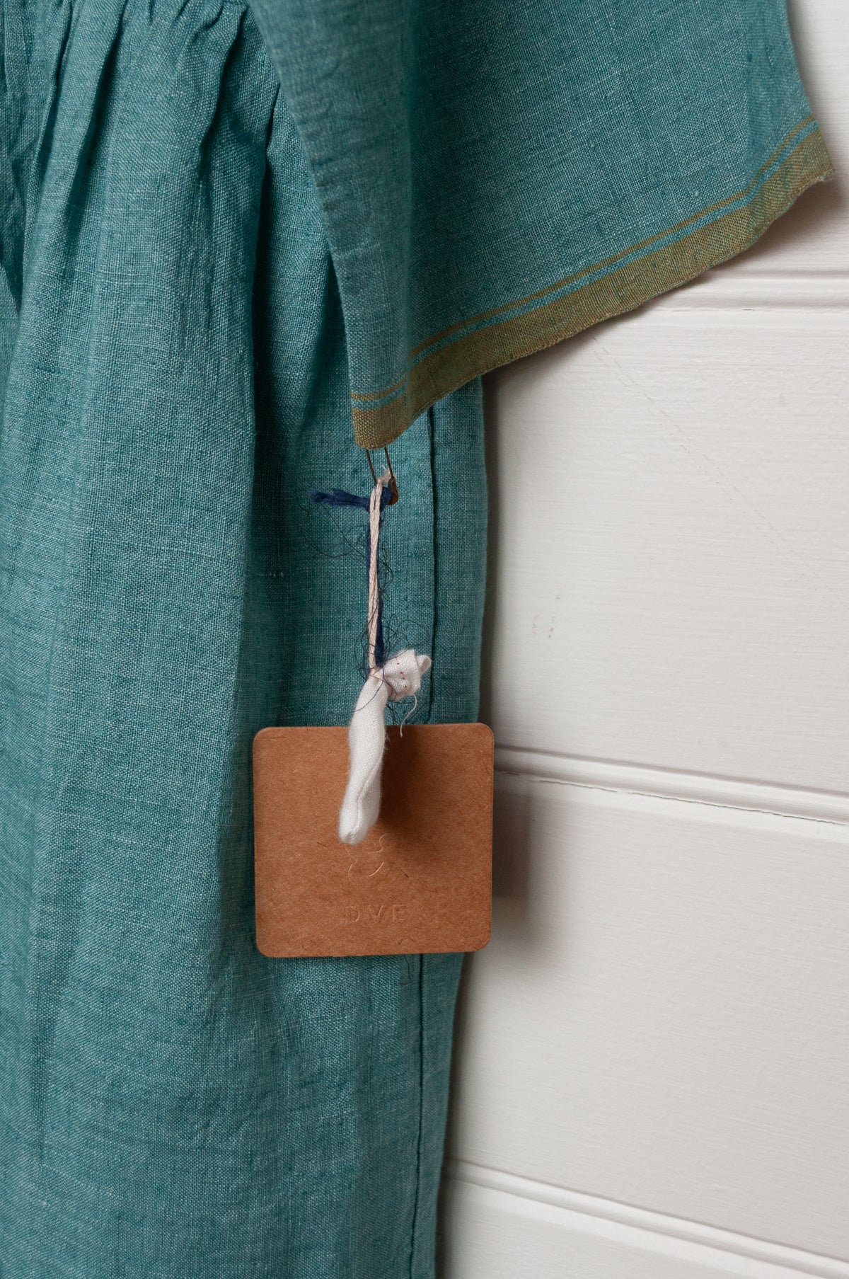 DVE Tara linen button up shirtdress in mineral green.