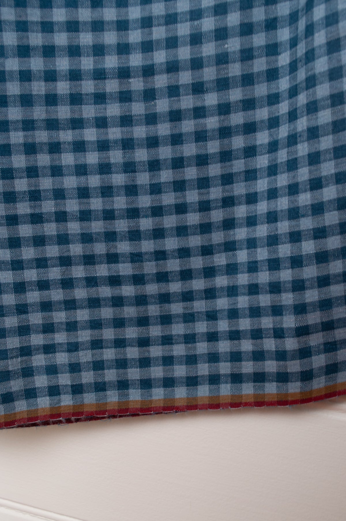 DVE Dityaa wide leg elastic waist pants in blue ashes check gingham handloom linen.