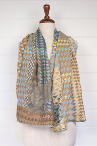 Letol scarf made in france organic cotton Casimir design in Pewter, gold and soft aqua.