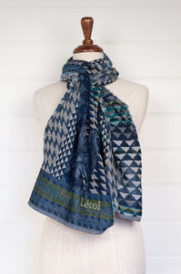 Letol made in France organic cotton scarf Casimir houndstooth pattern in Sapphir.