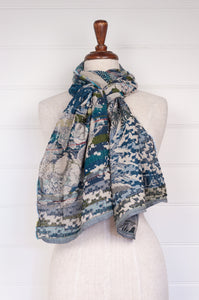 Letol made in France organic cotton scarf Sean design in turquoise.