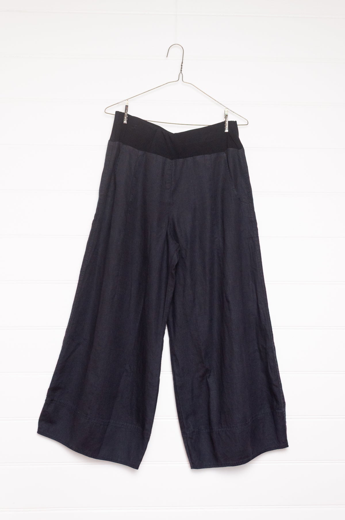 Valia pure linen Charlie wide leg pants made in Melbourne in deep navy blue.