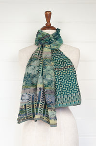 Letol  scarf made in france organic cotton Alceste emeraude, emerald green and teal tones.