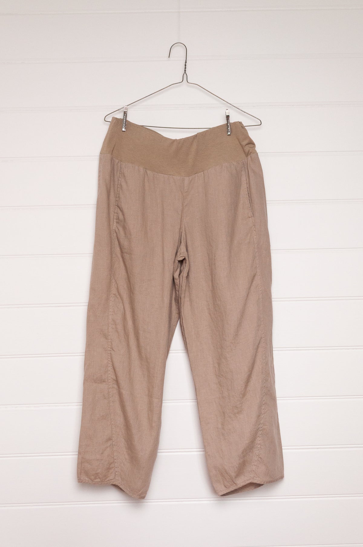 Valia pure linen Sydney pants made in Melbourne in beige tan.