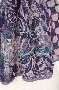 Letol made in France organic cotton scarf Perrine floral in myrtilles, deep purple, lilac and turquoise