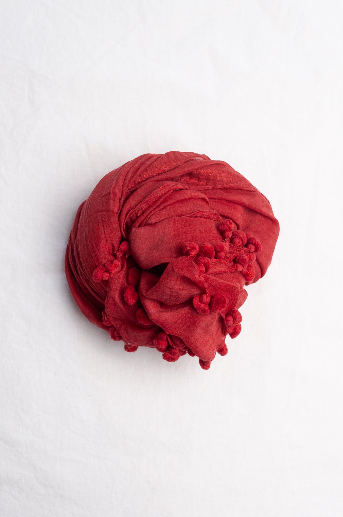 Silk cotton pompom scarf - Strawberry