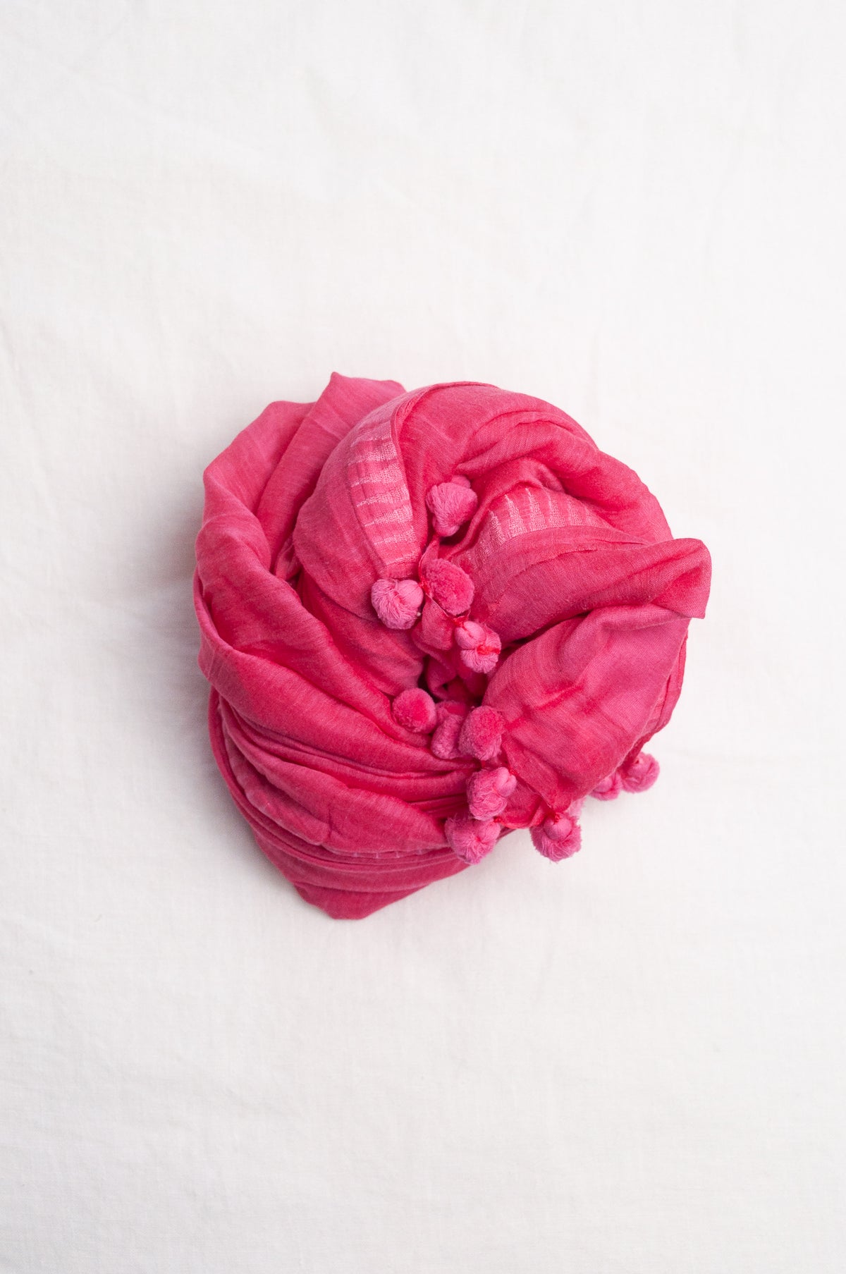 Silk cotton pompom scarf - Hot pink