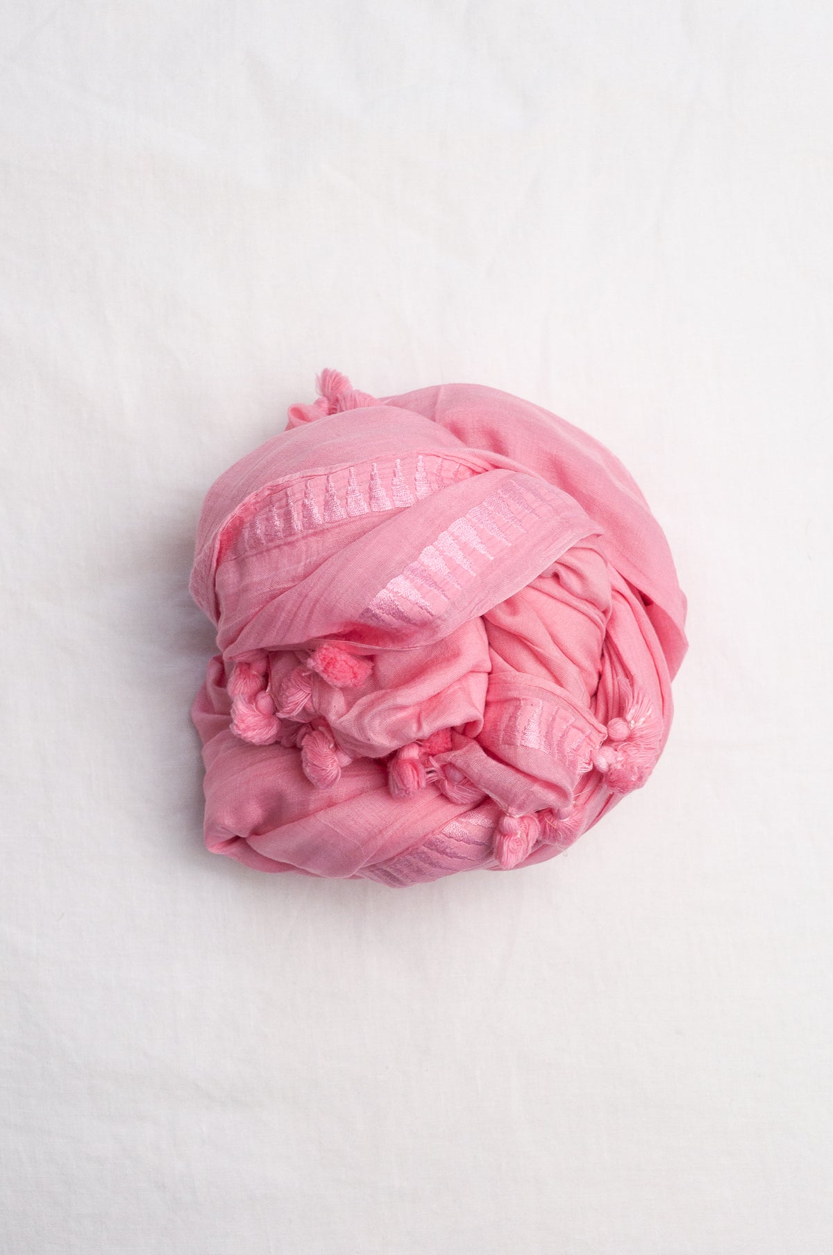 Silk cotton pompom scarf - Coral