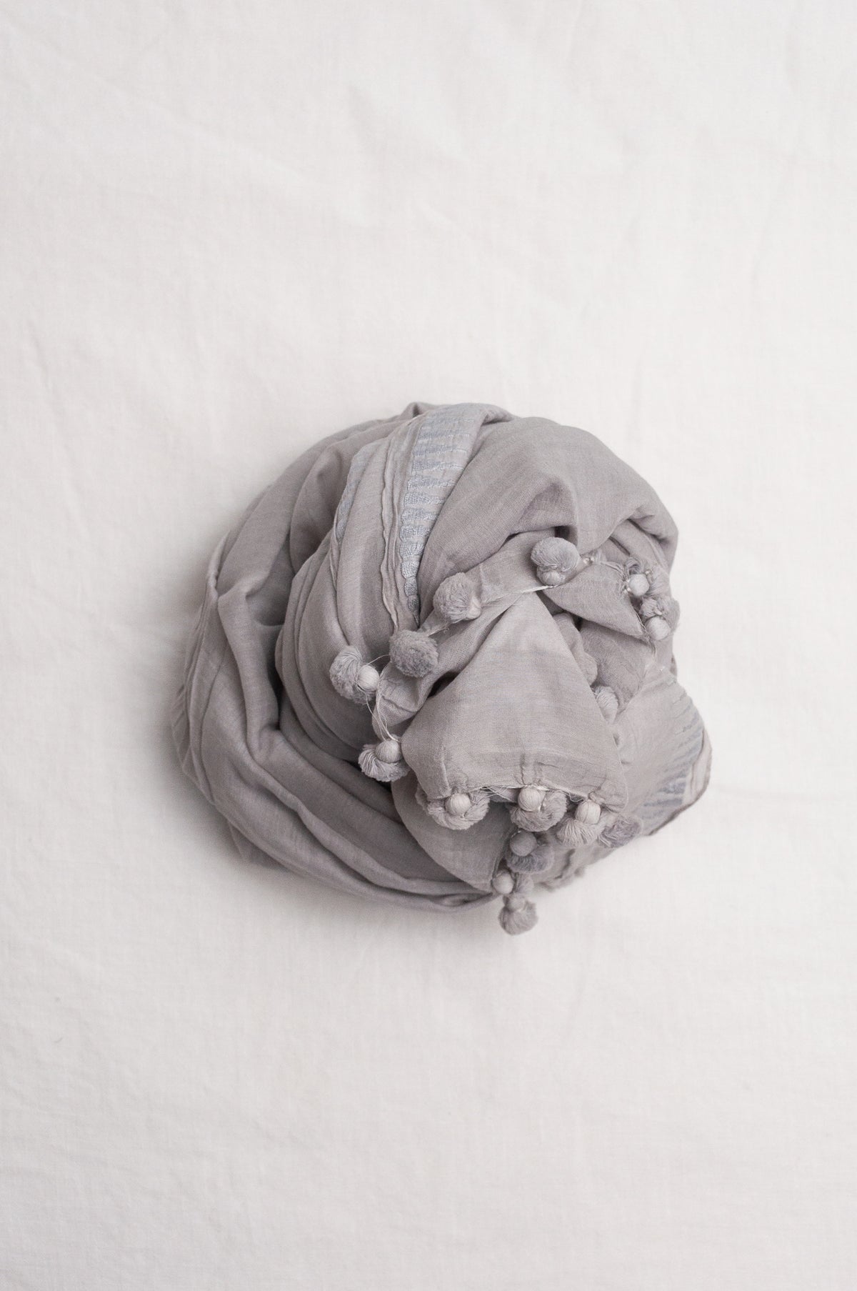 Silk cotton pompom scarf - Silver