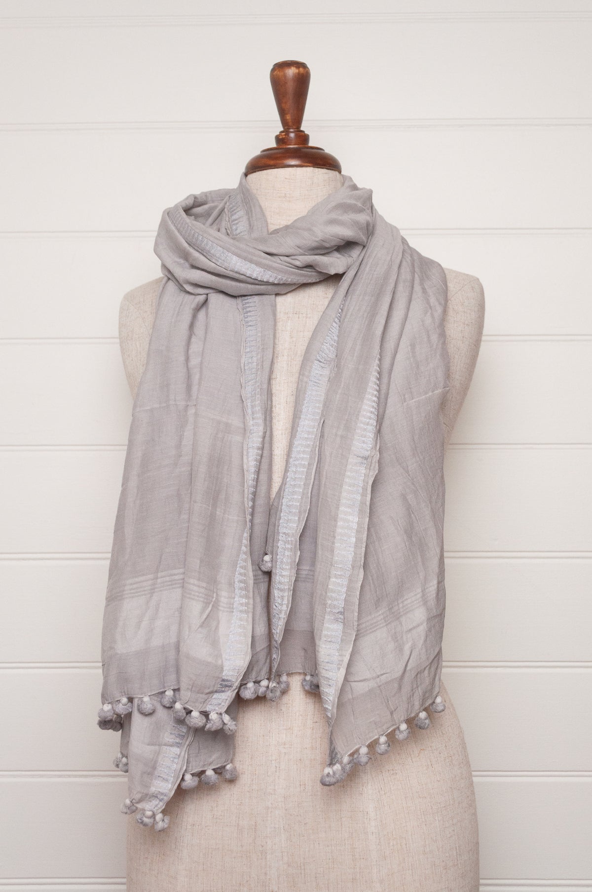 Silk cotton pompom scarf - Silver