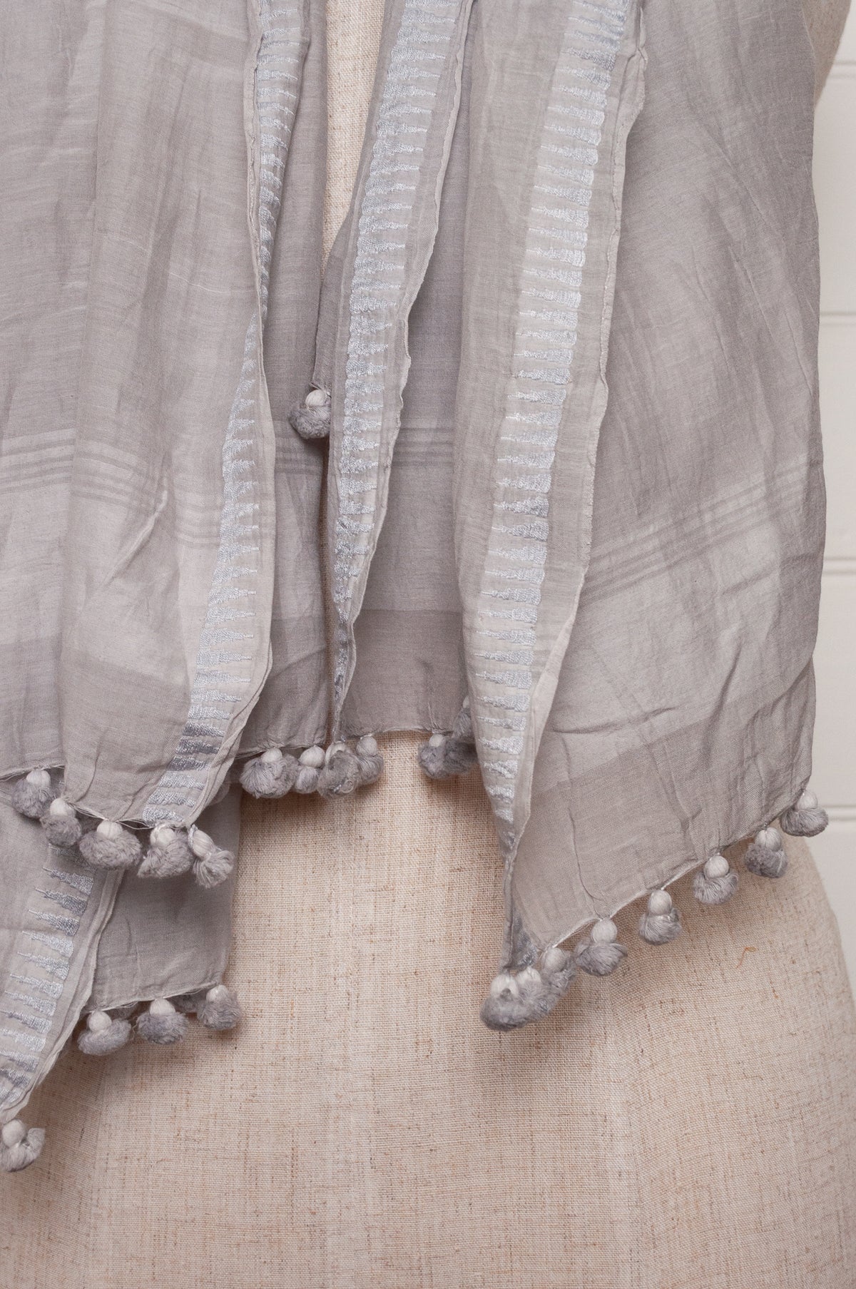 Silk cotton pompom scarf - Silver