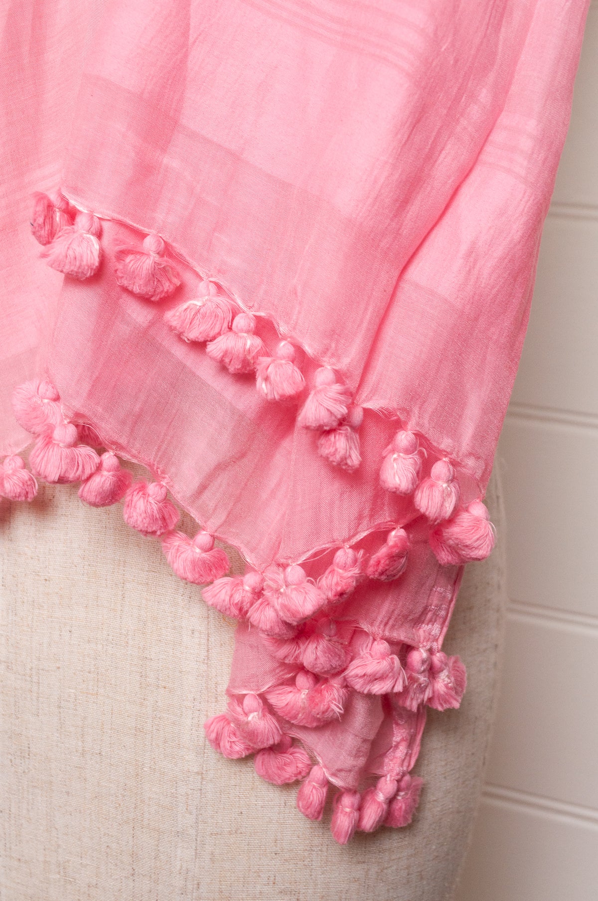 Silk cotton pompom scarf - Coral