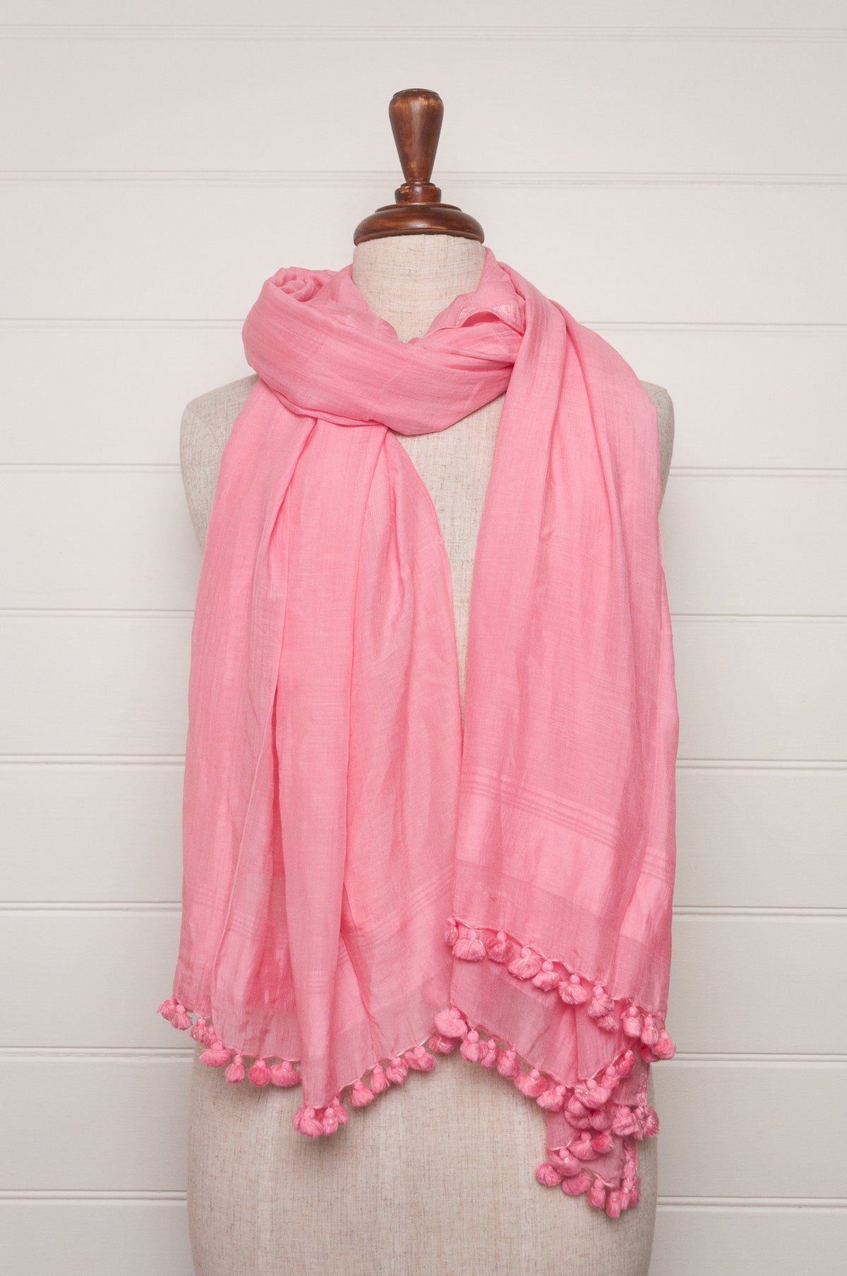 Silk cotton pompom scarf - Coral
