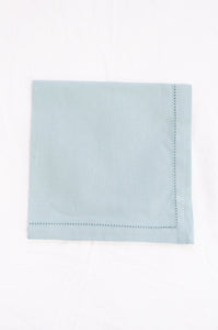 Plain cotton napkins with faggot hem detail in celadon.